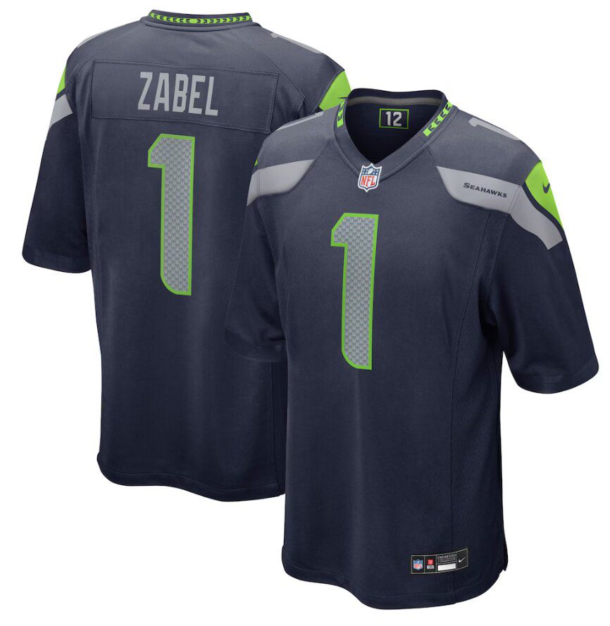 Men Seattle Seahawks #1 Grey Zabel Navy  blue 2025 NFL Draft First Round  Nike Pick Game Jersey->atlanta falcons->NFL Jersey